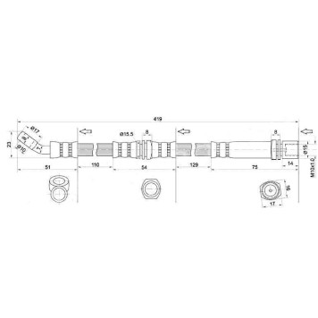 Шланг тормозной передний (Таиланд) TOYOTA DYNA 150 / TOYOACE G15 95-01 / HIACE 86-01 лев.=прав. промежут. <b>SAT ST-90947-02522</b>