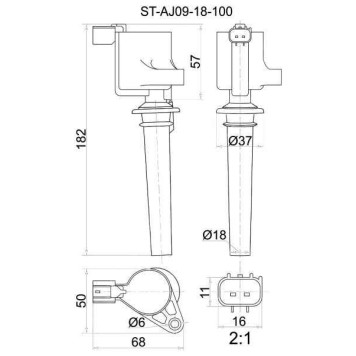 Катушка зажигания MAZDA AJ TRIBUTE 3.0 EPFW 00- / MPV LWFW 3.0 02- <b>SAT ST-AJ09-18-100</b>