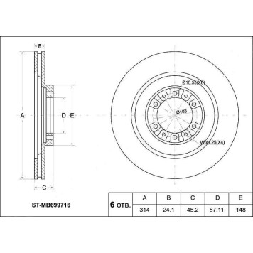 Диск тормозной передний MITSUBISHI Pajero / Sport 3.5 / 2.8D, V23 / 43 / 46 / K9#, 96- Long Vagon (16',18') <b>SAT ST-MB699716</b>