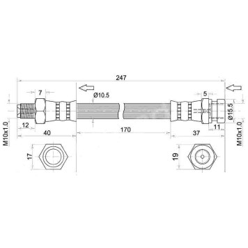 Шланг тормозной передний (Таиланд) MITSUBISHI DELICA TRUCK / L200 94-99 / PAJERO / MONTERO 90-96 лев.=прав. L=245 <b>SAT ST-MB857531</b>