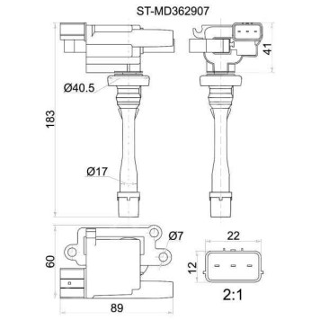 Катушка свечи MITSUBISHI 4G6# AirTrek / Outl CU2 / 4W SpWag N1# / 2# / 5# / 6# / 8#, 4G9# Lancer CS5 / 6 Pajero IO H6# / 7# <b>SAT ST-MD362907</b>
