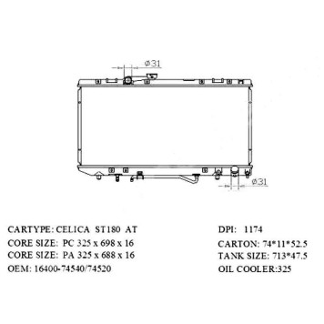 Радиатор TOYOTA CARINA ED / EXIV / CELICA 1.8 / 2.0 89-92 <b>SAT TY0002-ST180</b>