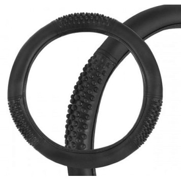 Оплетка на руль M (38см) SKYWAY Comfort-1, экокожа черная, рельеф "горошины"