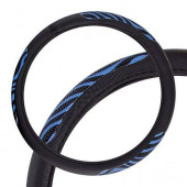 Оплетка на руль M (38см) SKYWAY Glamour-1, экокожа черная с черно-синими вставками "змея"