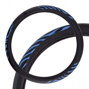 Оплетка на руль M (38см) SKYWAY Glamour-1, экокожа черная с черно-синими вставками "змея"