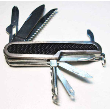 Нож складной многофункциональный (мультитул) СЛЕДОПЫТ прорезиненная ручка (11 предм.)-1