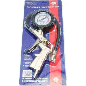 Пистолет для подкачки шин с манометром до 12атм быстросъемное соединение TOPAUTO (ИЗМЕРИТ) 14444