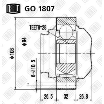 Шрус внутренний Skoda Octavia 06- 1.6/1.9/2.0 AT/MT <b>TRIALLI GO1807</b>