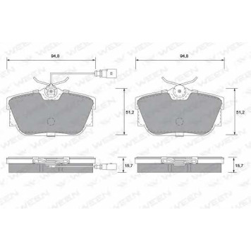 Колодки тормозные дисковые для FORD GALAXY(WGR) / VW SHARAN(7M6, 7M8, 7M9), TRANSPORTER(70XA, 70XB, 70XC, 70XD, 7DB, 7DK, 7DW) <b>WEEN 151-1209 / 23224</b>