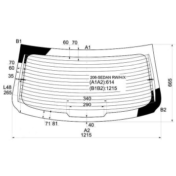 Стекло заднее с обогревом PEUGEOT 206 SEDAN MODEL 2007- <b>XYG 206-SEDAN RW/H/X</b>