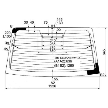 Стекло заднее с обогревом PEUGEOT 307 4D SEDAN 2005- <b>XYG 307-SEDAN RW/H/X</b>