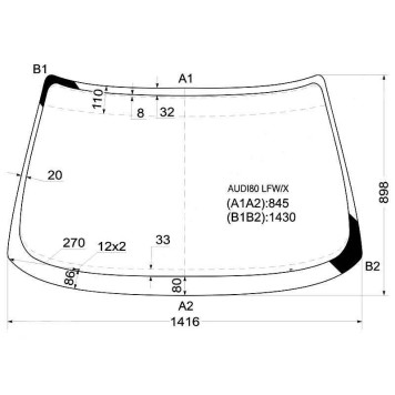 Стекло лобовое в клей AUDI 80 B3 / 4 87-96 4 / 5D <b>XYG AUDI80 LFW/X</b>