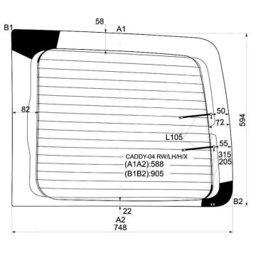 Стекло заднее (распашной двери) левое с обогревом VOLKSWAGEN CADDY KOMBI VAN 2004- <b>XYG CADDY-04 RW/LH/H/X</b>