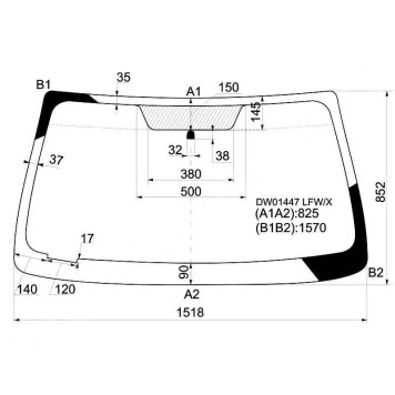 Стекло лобовое в клей CHEVROLET TRAILBLAZER 4D UTILITY 2003- (без дд, VIN) <b>XYG DW01447 LFW/X</b>