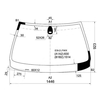 Стекло лобовое в клей BMW 5-SER E39 95-01 4 / 5D - датчик совместно <b>XYG E39-2 LFW/X</b>