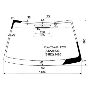 Стекло лобовое в клей HYUNDAI ELANTRA / AVANTE 00-06 4 / 5D <b>XYG ELANTRA-01 LFW/X</b>
