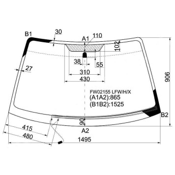 Стекло лобовое с обогревом щеток в клей SUBARU LEGACY / OUTBACK 98-03 4 / 5D (левый руль) <b>XYG FW02155 LFW/H/X</b>