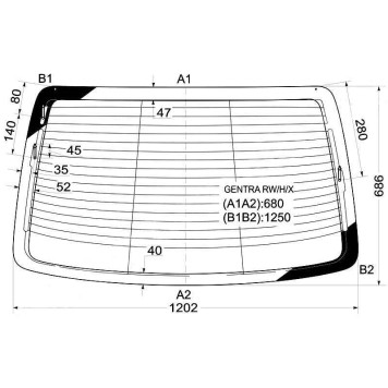 Стекло заднее с обогревом в клей DAEWOO GENTRA / CHEVROLET AVEO 4D 06-11 <b>XYG GENTRA RW/H/X</b>