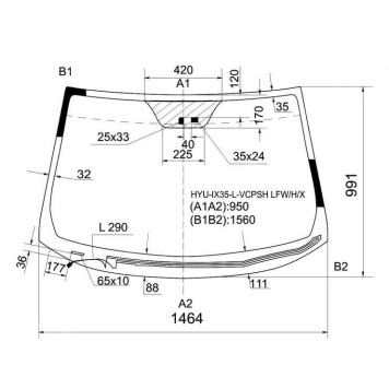 Стекло лобовое с обогревом щеток в клей HYUNDAI TUCSON / IX35 10- <b>XYG HYU-IX35-L-VCPSH LFW/H/X</b>