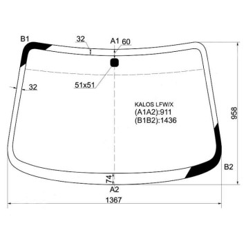 Стекло лобовое в клей CHEVROLET AVEO 3 / 4 / 5D HBK 03- / DAEWOO KALOS 3 / 4 / 5D HBK 03- <b>XYG KALOS LFW/X</b>