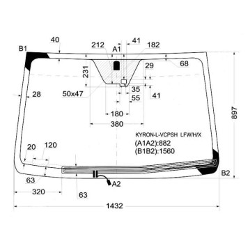 Стекло лобовое с обогревом щеток в клей SSANGYONG KYRON 2005-ACTYON / ACTYON SPORT 2005- <b>XYG KYRON-L-VCPSH LFW/H/X</b>