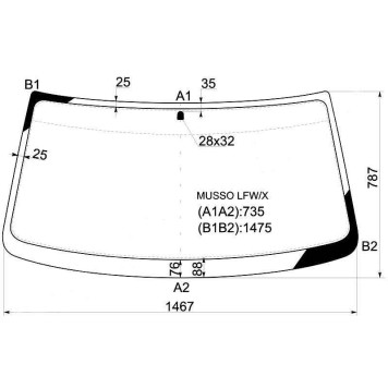 Стекло лобовое в клей SSANGYONG MUSSO 4D WAGON 1996- / ROAD PARTNER 2008- (тагаз) <b>XYG MUSSO LFW/X</b>
