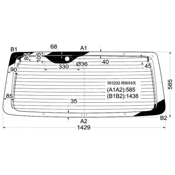 Стекло заднее (крышка багажника) с обогревом TOYOTA HIACE / QUANTUM KDH20 VAN 05- станд. каб. <b>XYG RH200 RW/H/X</b>