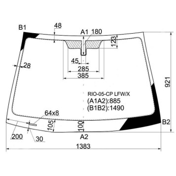 Стекло лобовое в клей KIA RIO II / (NEW PRIDE) 4D SED / 5D HBK 2005- <b>XYG RIO-05-CP LFW/X</b>