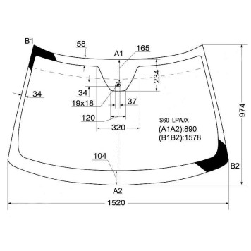 Стекло лобовое в клей VOLVO S60 4D SED / V70 / XC70 CROSS COUNTRY / 2000- ( окно дд) <b>XYG S60 LFW/X</b>