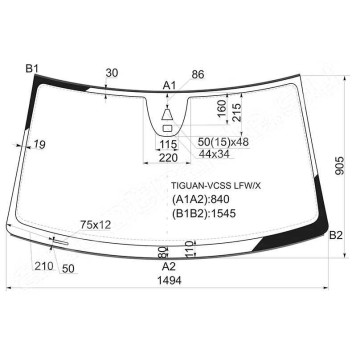 Стекло лобовое в клей VOLKSWAGEN TIGUAN 2012- <b>XYG TIGUAN-VCSS LFW/X</b>