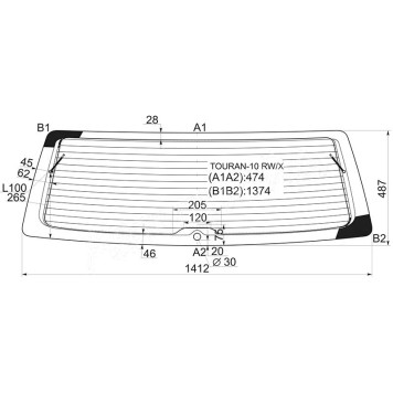 Стекло заднее с обогревом VOLKSWAGEN TOURAN II MPV 10-15 <b>XYG TOURAN-10 RW/X</b>
