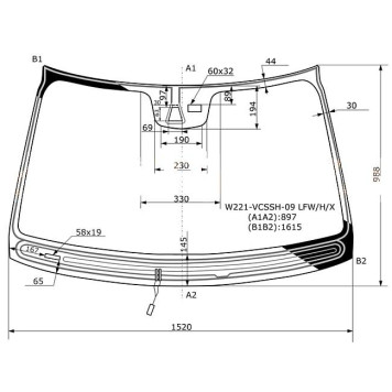 Стекло лобовое с обогревом щеток в клей MERCEDES-BENZ S-CLASS W221 09-13 <b>XYG W221-VCSSH-09 LFW/H/X</b>