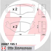 Колодки тормозные дисковые для VW CADDY, GOLF, JETTA, PASSAT, SANTANA, SCIROCCO, VENTO <b>ZIMMERMANN 20887.195.1 / 20887</b>