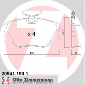 Колодки тормозные дисковые для MERCEDES (W124), 190(W201), COUPE(C124), E(A124,C124,S124,W124), KOMBI(S124) <b>ZIMMERMANN 20941.190.1 / 20941</b>