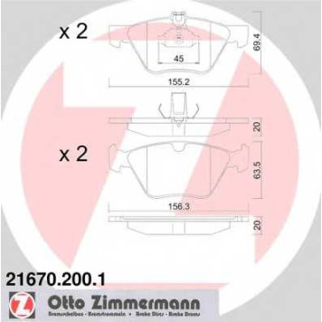 Колодки тормозные дисковые для CHRYSLER CROSSFIRE / MERCEDES CLK, E, S, SLK / SSANGYONG CHAIRMAN <b>ZIMMERMANN 21670.200.1 / 21670</b>
