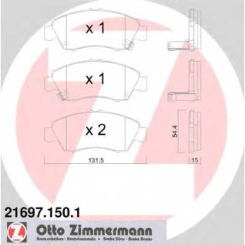 Колодки тормозные дисковые для HONDA CIVIC(EG,EH,EJ,EK,EM1), JAZZ(GD,GE), LOGO(GA3) <b>ZIMMERMANN 21697.150.1 / 21697</b>
