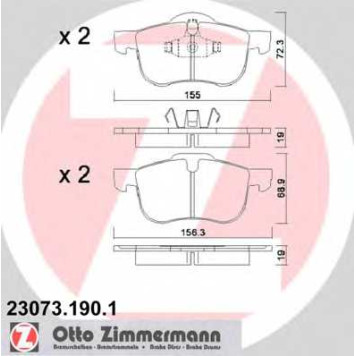 Колодки тормозные дисковые для VOLVO S60, S80(TS,XY), V70(LV,SW), XC70 CROSS COUNTRY <b>ZIMMERMANN 23073.190.1 / 23073</b>