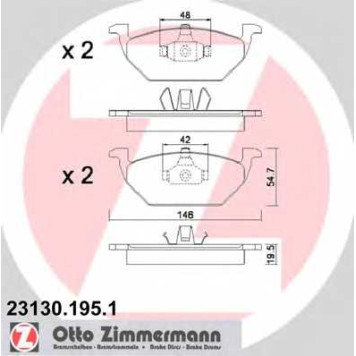 Колодки тормозные дисковые для AUDI A1, A3 / SKODA CITIGO, FABIA, OCTAVIA, RAPID, ROOMSTER / VW BEETLE, BORA, FOX, GOLF, NEW BEETLE, POLO, UP <b>ZIMMERMANN 23130.195.1 / 21974</b>