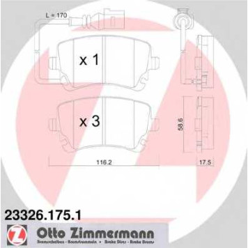 Колодки тормозные дисковые для VW MULTIVAN, TRANSPORTER <b>ZIMMERMANN 23326.175.1 / 23326</b>