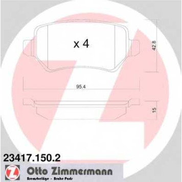 Колодки тормозные дисковые для OPEL ASTRA(L08, L35, L48, L67, L69, L70), COMBO, MERIVA, ZAFIRA(A05) <b>ZIMMERMANN 23417.150.2 / 23417</b>