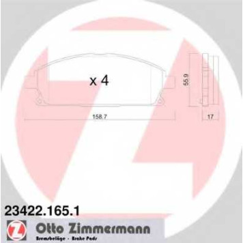 Колодки тормозные дисковые для INFINITI QX4 / NISSAN PATHFINDER(R50), X-TRAIL(T30) <b>ZIMMERMANN 23422.165.1 / 23422</b>