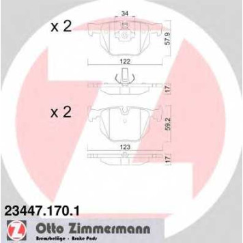 Колодки тормозные дисковые для BMW 7(E65,E66,E67) <b>ZIMMERMANN 23447.170.1 / 21282</b>
