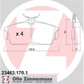 Колодки тормозные дисковые для NISSAN ALMERA(N16), PRIMERA(P11,WP11) <b>ZIMMERMANN 23463.170.1 / 23463</b>