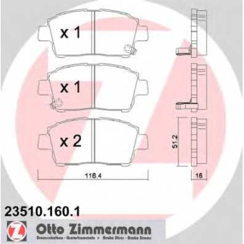 Колодки тормозные дисковые для TOYOTA CELICA, COROLLA, MR, PRIUS, YARIS <b>ZIMMERMANN 23510.160.1 / 23510</b>