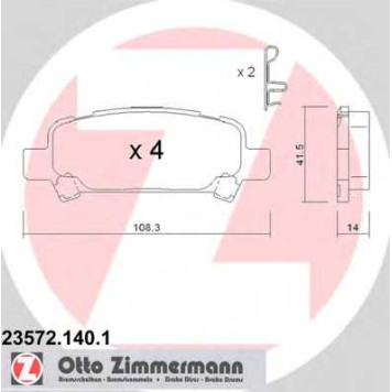 Колодки тормозные дисковые для SUBARU FORESTER(SF,SG), IMPREZA(GD,GG), LEGACY OUTBACK(BG), LEGACY(BD,BE,BG,BH), OUTBACK(BE,BH) <b>ZIMMERMANN 23572.140.1 / 23572</b>