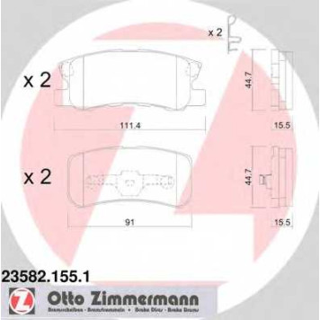 Колодки тормозные дисковые для CITROEN C-CROSSER, C4 AIRCROSS / MITSUBISHI ASX, GALLOPER, GRANDIS, LANCER, OUTLANDER, PAJERO / PEUGEOT 4007, 4008 <b>ZIMMERMANN 23582.155.1 / 23582</b>
