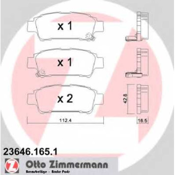 Колодки тормозные дисковые для TOYOTA AVENSIS(#ACM2#,#CLM2#), PREVIA(ACR3#,CLR3#,MCR3#) <b>ZIMMERMANN 23646.165.1 / 23646</b>