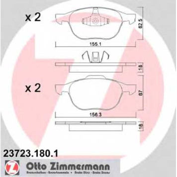 Колодки тормозные дисковые для FORD C-MAX, ECOSPORT, FOCUS, KUGA / MAZDA 3, 5 / VOLVO C30, C70, S40, V40, V50 <b>ZIMMERMANN 23723.180.1 / 23723</b>
