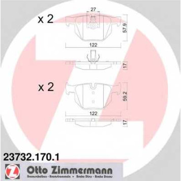 Колодки тормозные дисковые для BMW 5(E60,E61), 6(E63,E64) <b>ZIMMERMANN 23732.170.1 / 23732</b>