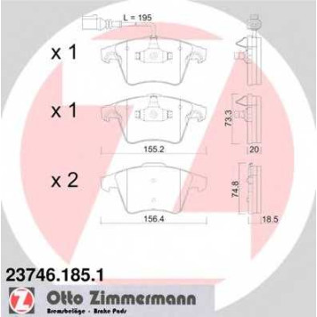 Колодки тормозные дисковые для VW MULTIVAN, TRANSPORTER <b>ZIMMERMANN 23746.185.1 / 23467</b>